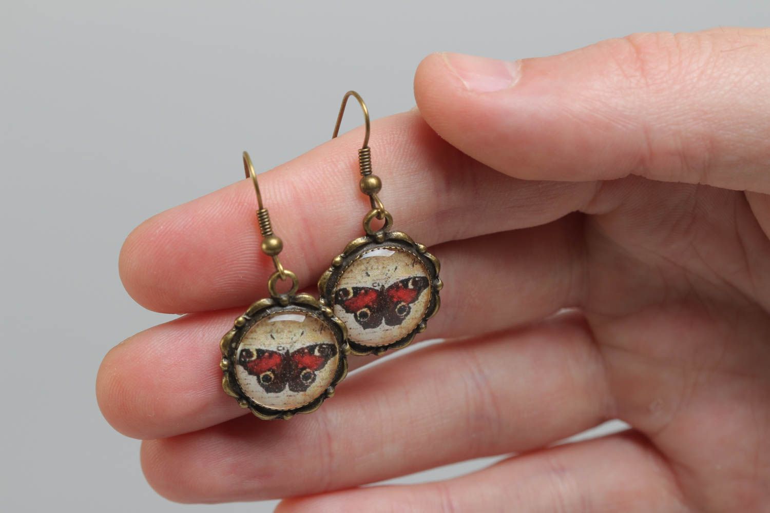 Runde handgemachte vintage Ohrringe mit Anhängern aus Kaltglasur handmade für Damen foto 5