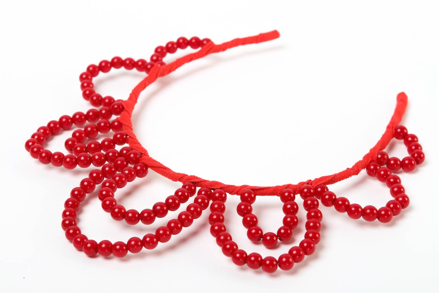 Serre-tête rouge fait main Accessoire cheveux perles acryliques Cadeau original photo 4