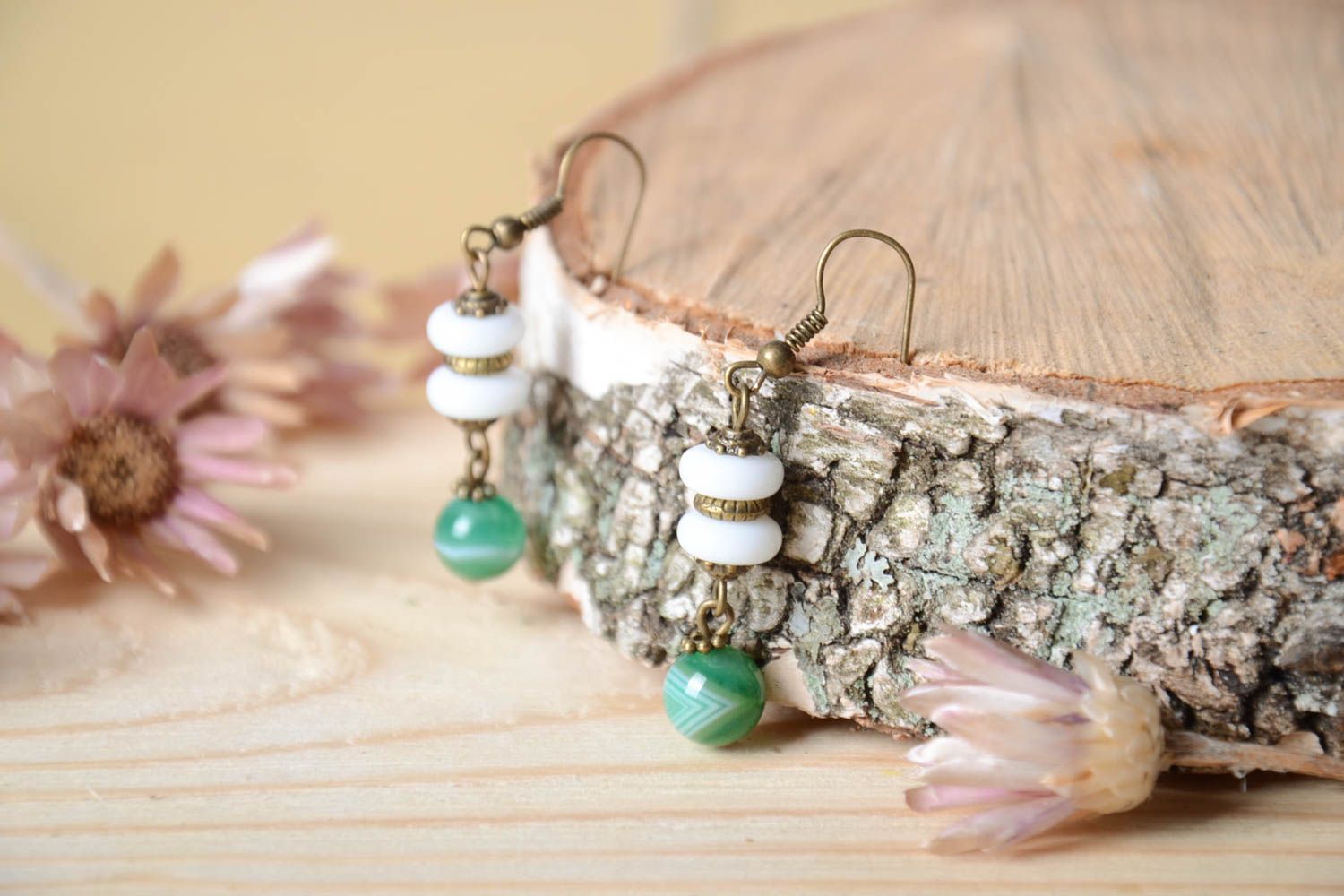 Handmade unusual jewelry designer dangling earrings natural stone earrings photo 1