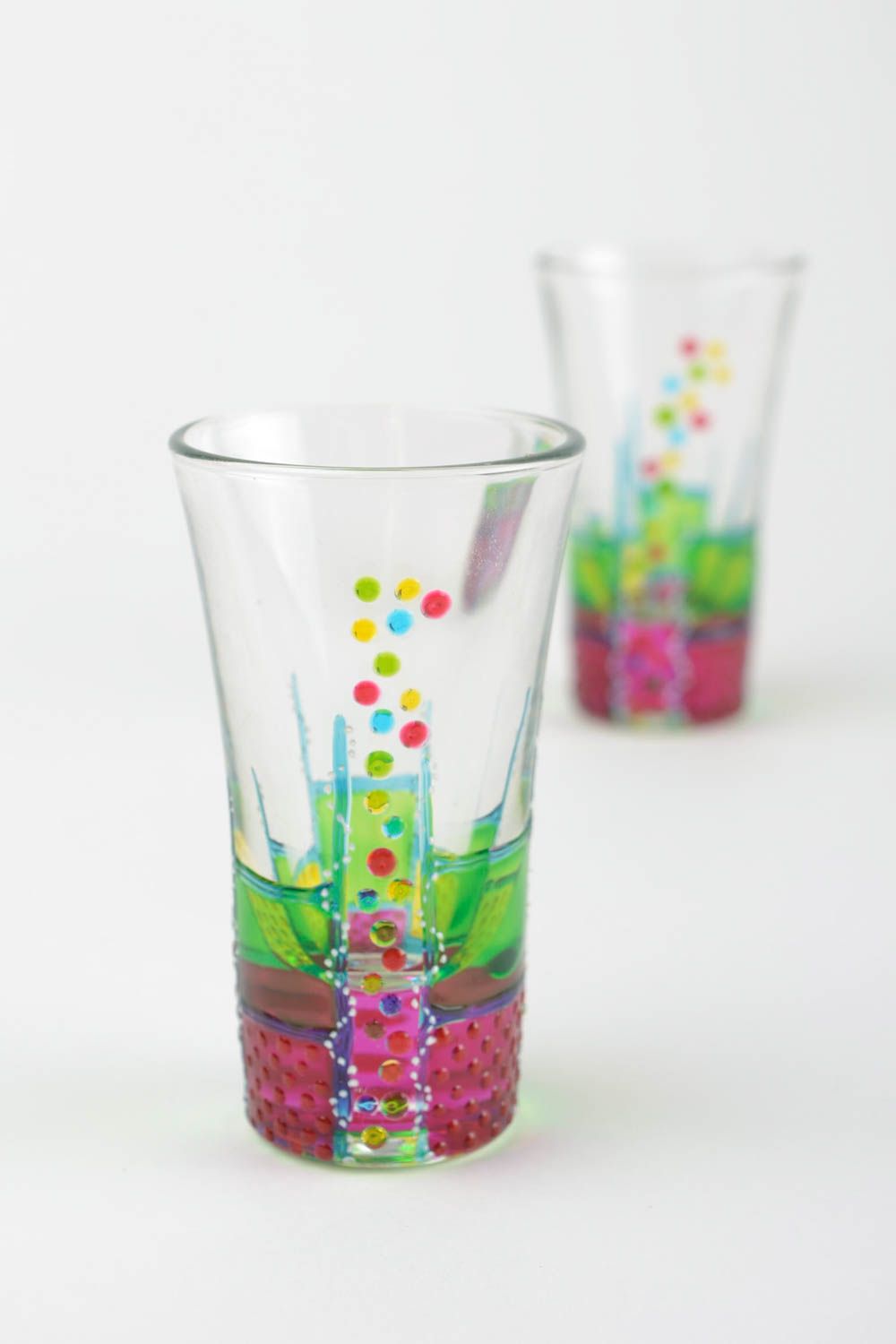 Handmade farbiges Trinkglas mit Bemalung Geschirr Set aus Glas Deko für Küche foto 1
