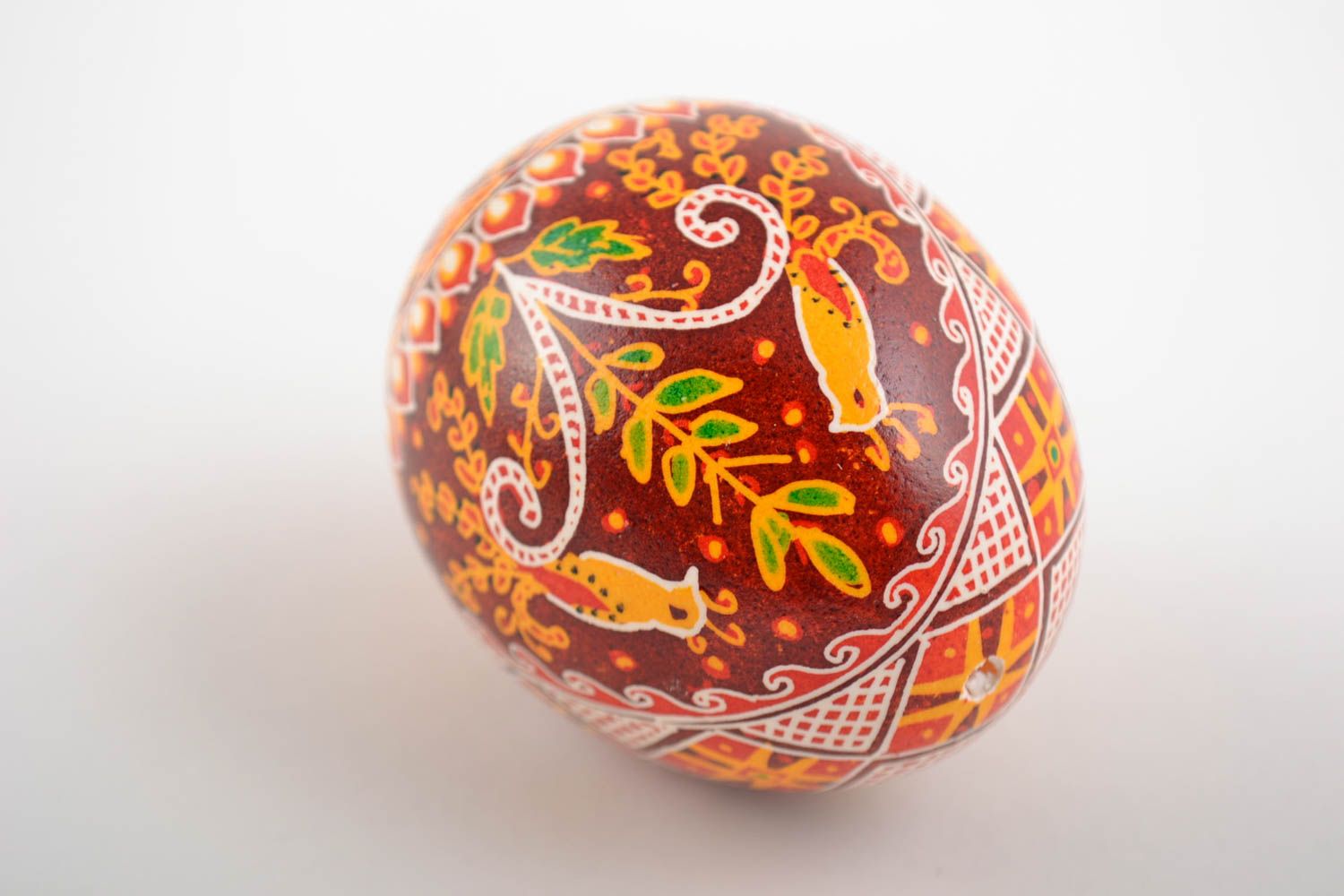 Beautiful red handmade painted Easter egg with ornaments photo 3