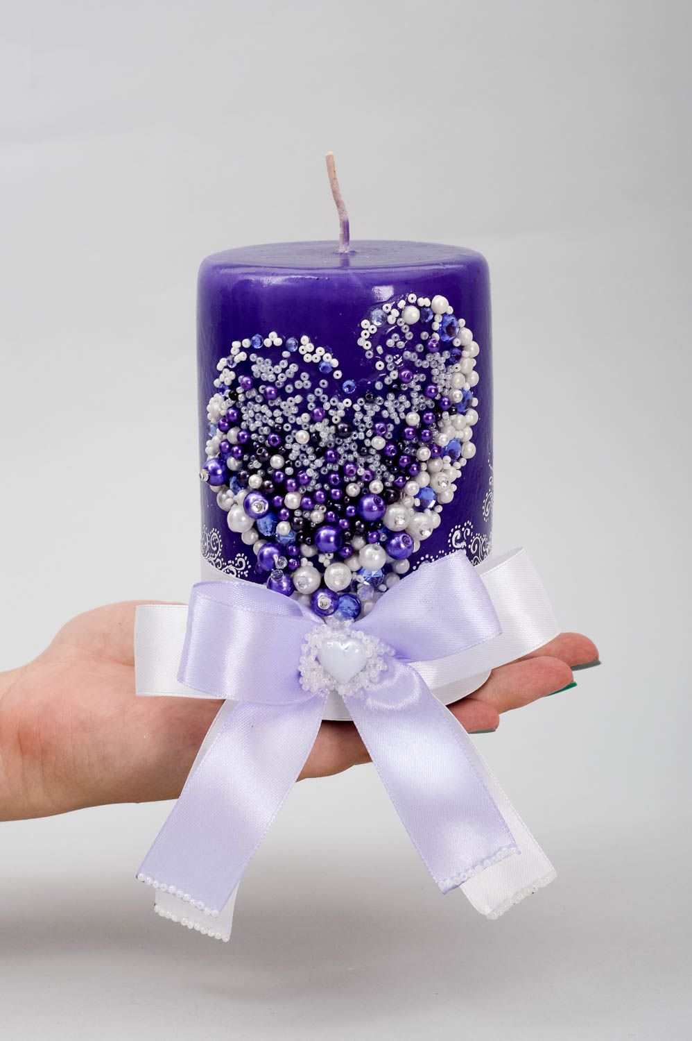Wedding lavender pillar candle 5,12 inch birthday candle for women 1,44 lb photo 5