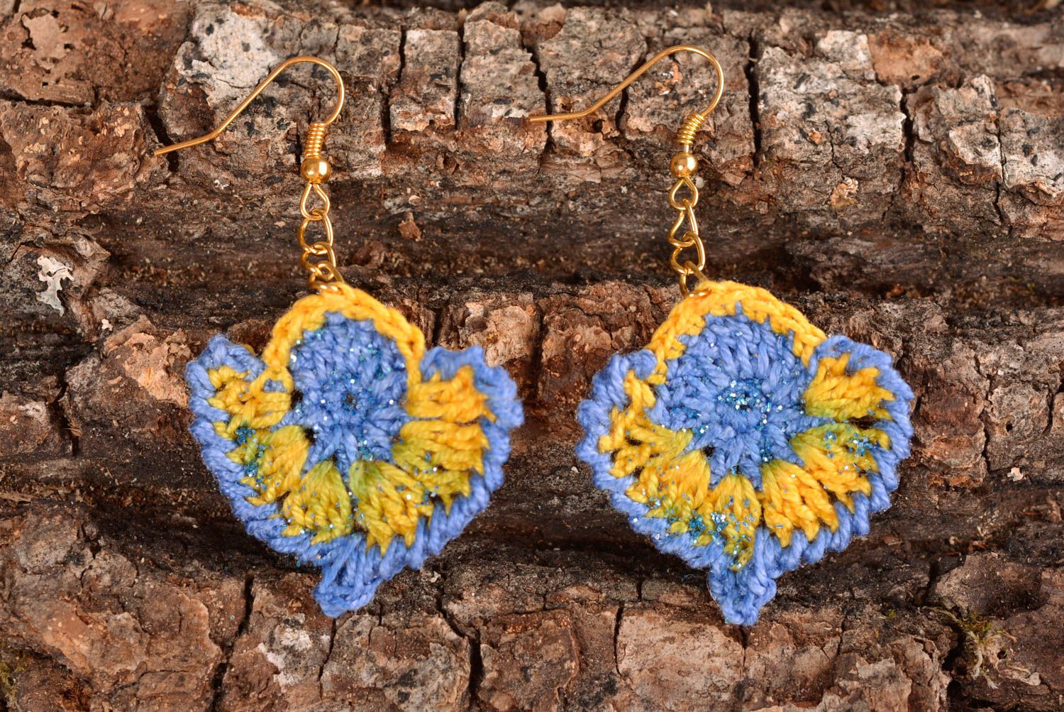 Handmade crocheted earrings long earrings with charms crochet accessory  photo 1