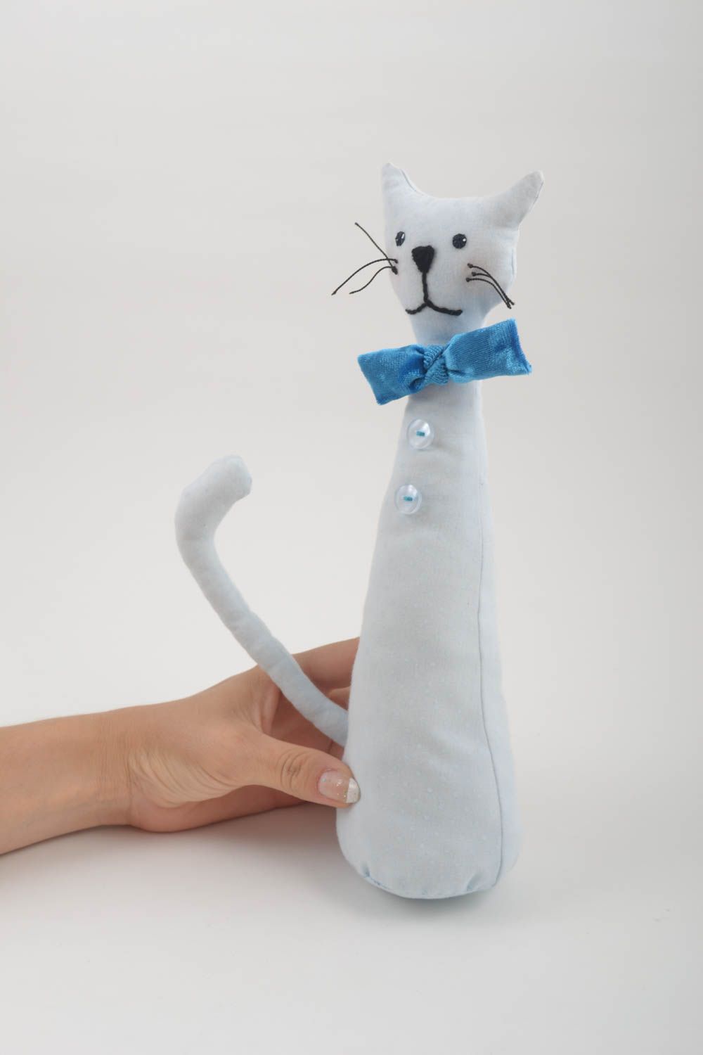 Игрушка кот ручной работы детская игрушка голубая мягкая игрушка из ткани фото 5