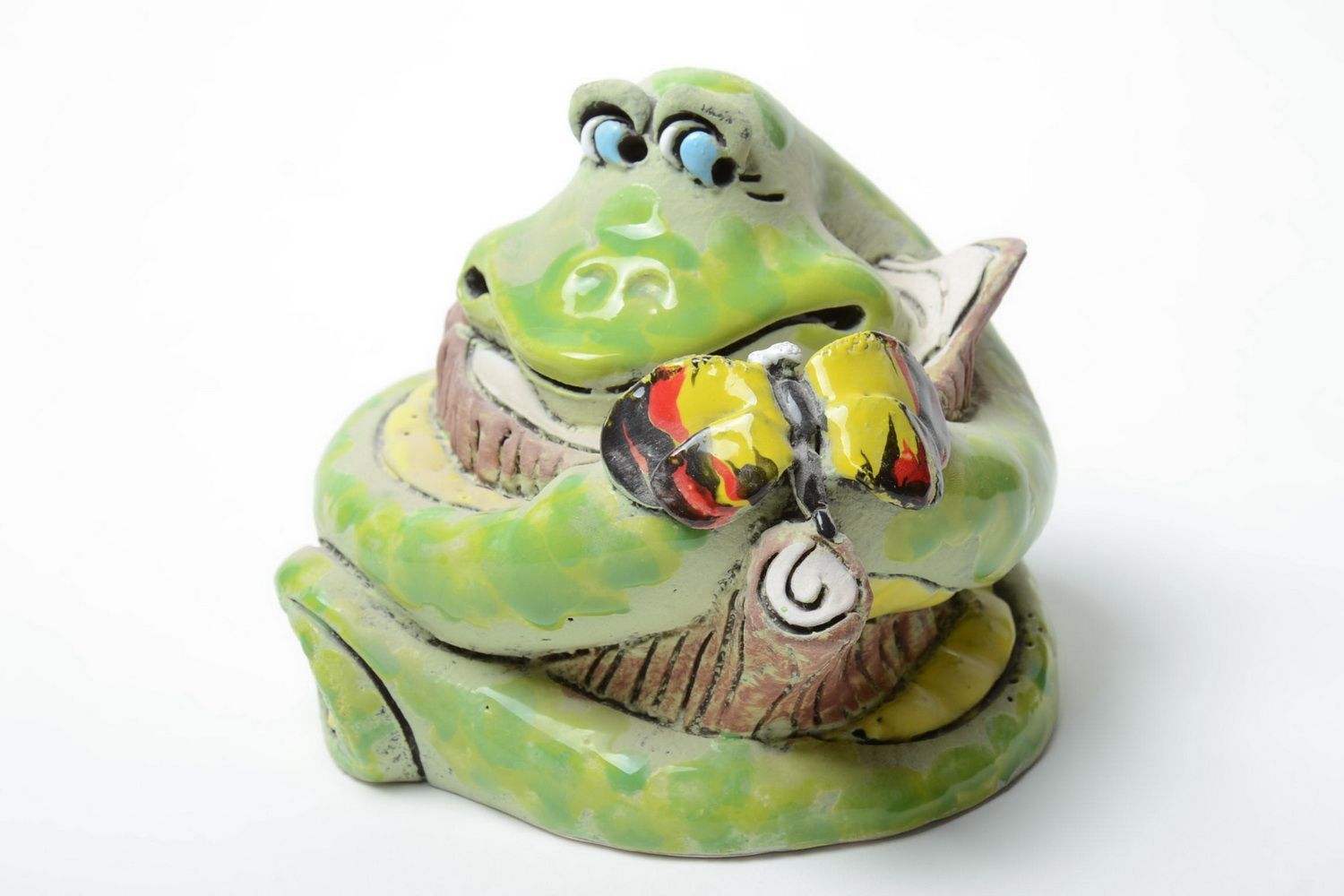 Handmade semi porcelain designer money box painted with pigments Snake on Stub photo 2