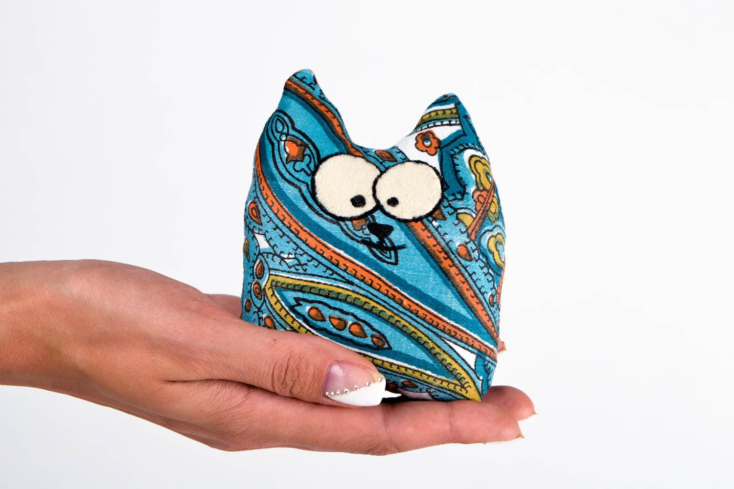 Игрушка кот ручной работы игрушка авторская красивая игрушка из ткани цветная фото 2