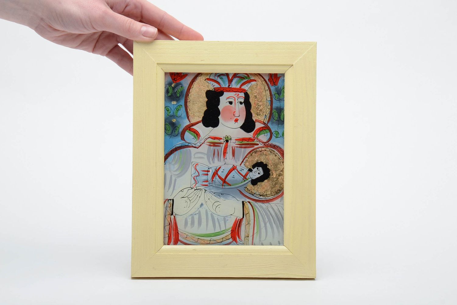 Pintura religiosa de Santa María con marco foto 2