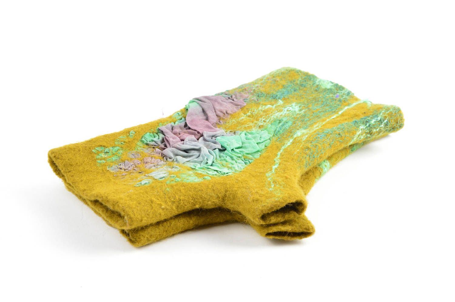 Mitaines tricot fait main Gants mitaines moutarde Accessoire femme laine feutrée photo 4