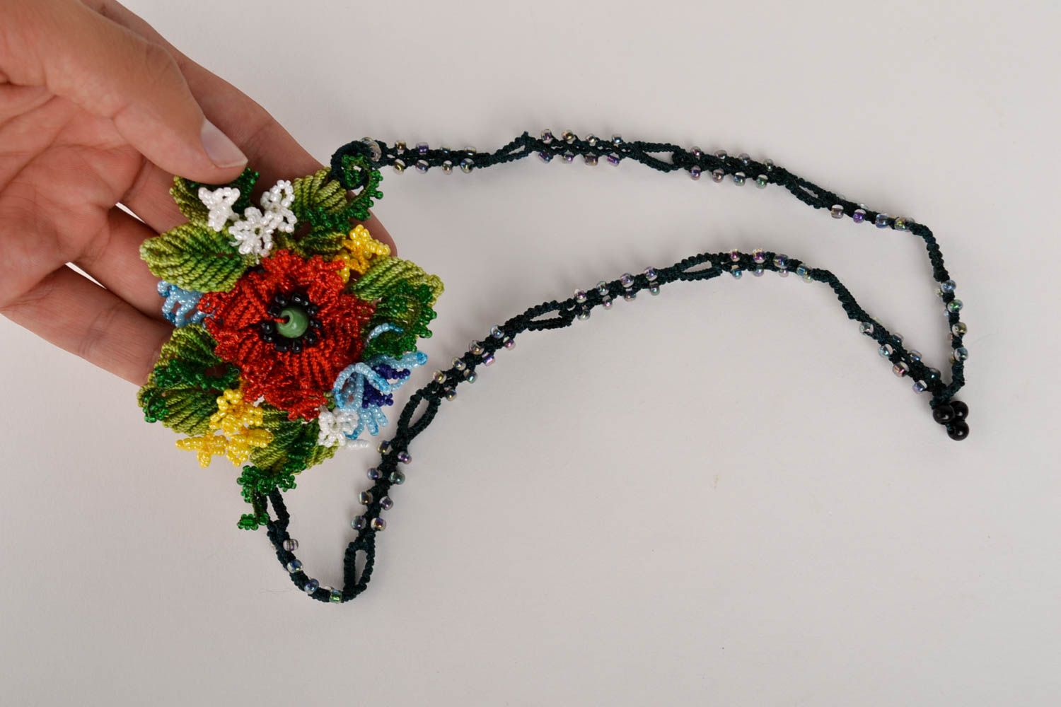 Hand-woven pendant elegant thread jewelry macrame bijouterie gift for women photo 5