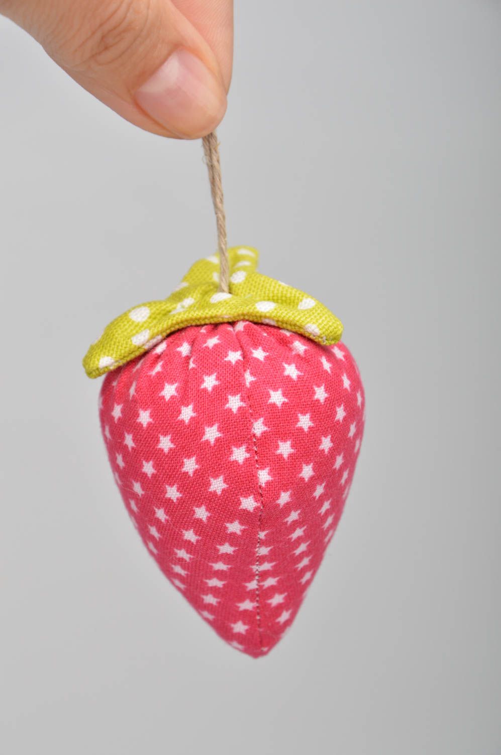 Beautiful red cotton fabric soft interior hanging toy Strawberry for home decor photo 3