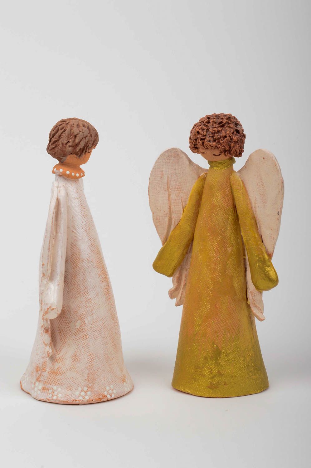 Handmade Figuren aus Ton Figuren aus Keramik Engel und Herz Statue Engel Set foto 3