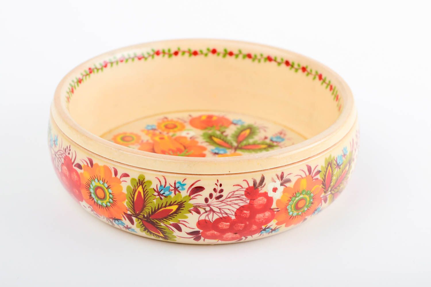 Красивая тарелка ручной работы расписная посуда деревянная посуда кремовая фото 5