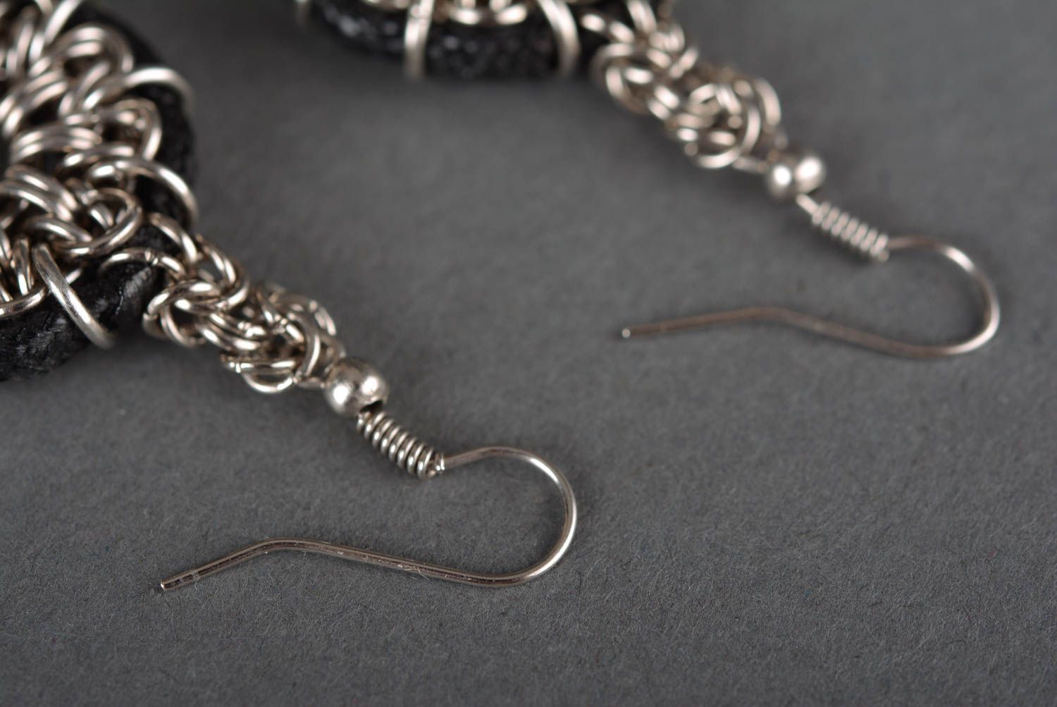 Handmade designer earrings made of metal round metal earrings metal jewelry photo 3