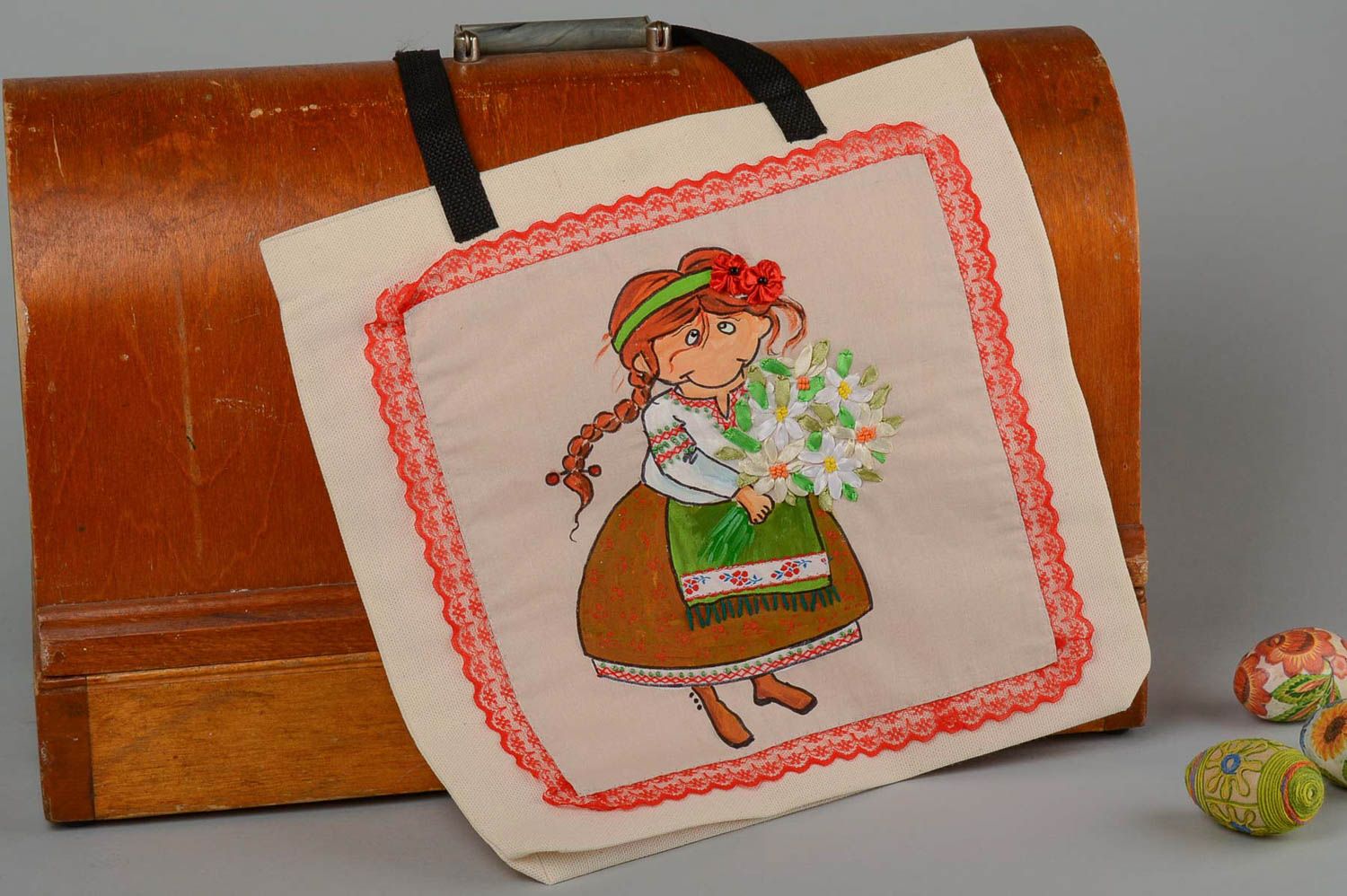 Handmade textile bag with painting designer large bag fabric shoulder bag photo 1
