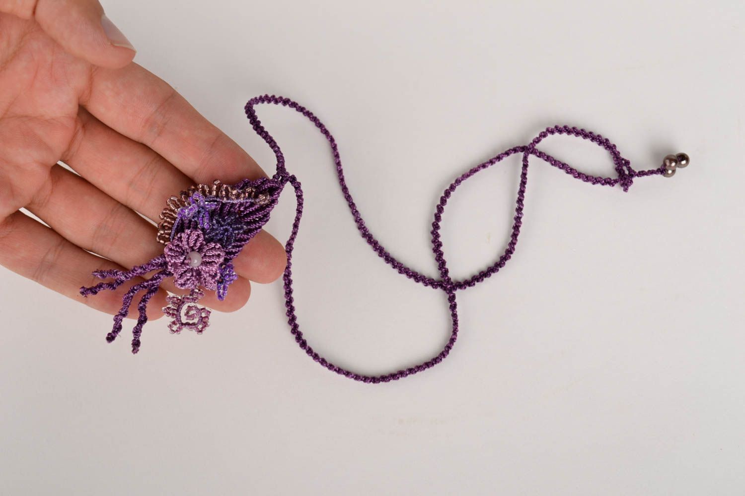Woven pendant handmade thread jewelry macrame bijouterie gift for women photo 5