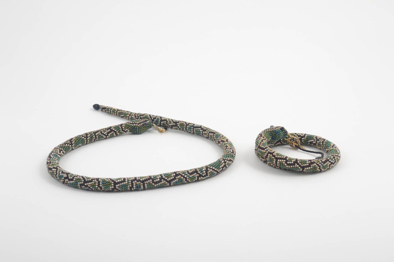 Elegant unusual necklace handmade stylish jewelry set beautiful bracelet photo 3