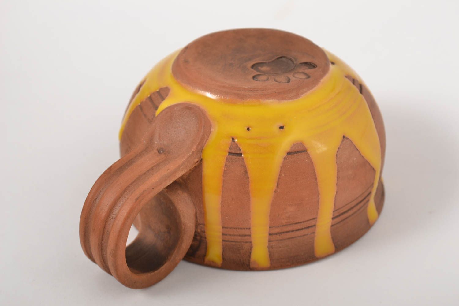 Handmade coffee mug in brown and yellow color 8 oz, 0,35 lb photo 3