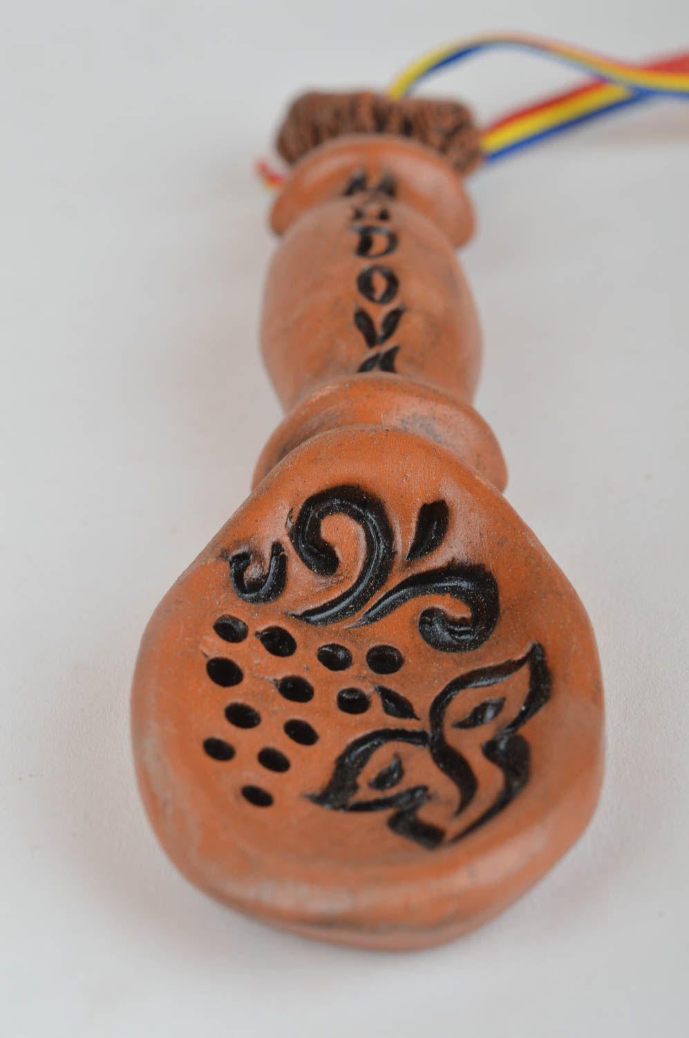 Decorative interior painted clay spoon for home kitchen pottery wall pendant photo 5