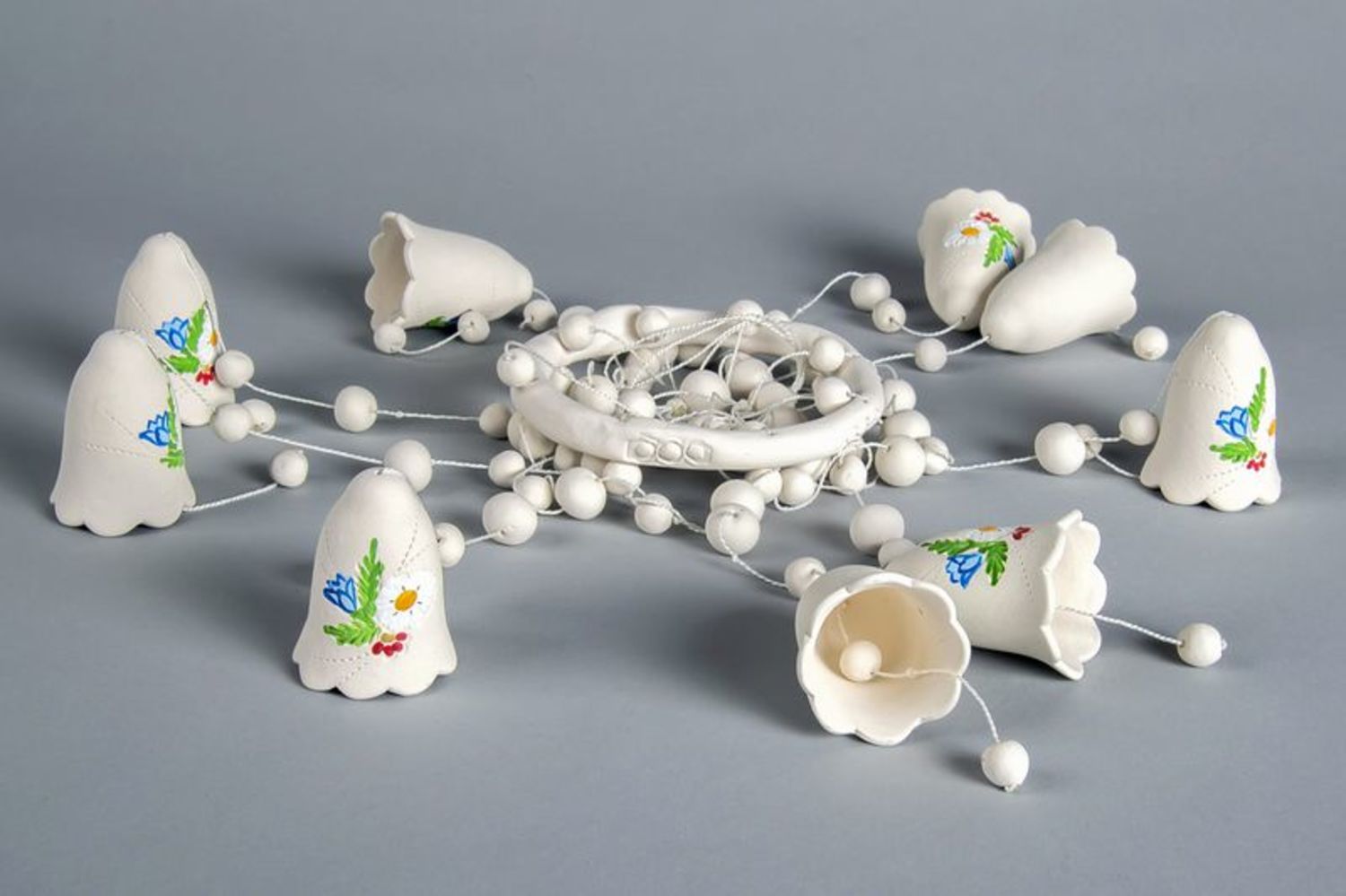 Ceramic hanging bells with beads photo 5
