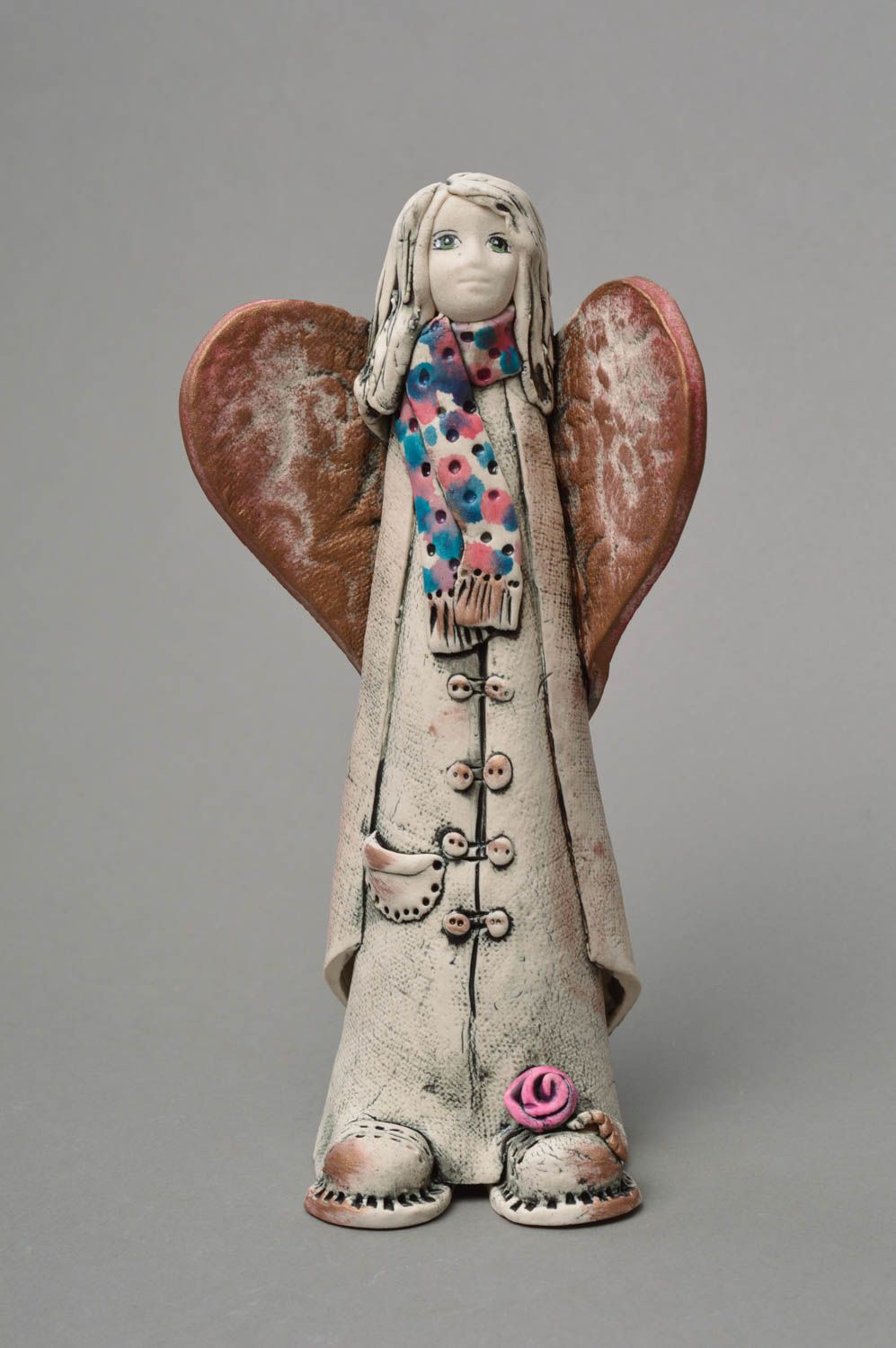 Unusual decorative handmade painted porcelain statuette of angel for interior photo 1
