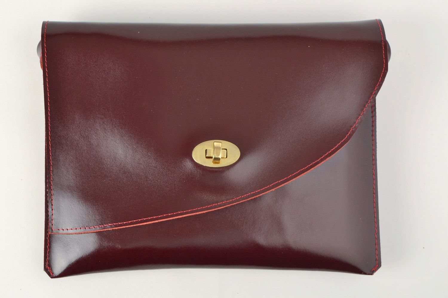Handmade stylish genuine leather clutch bag of deep cherry color for women photo 2