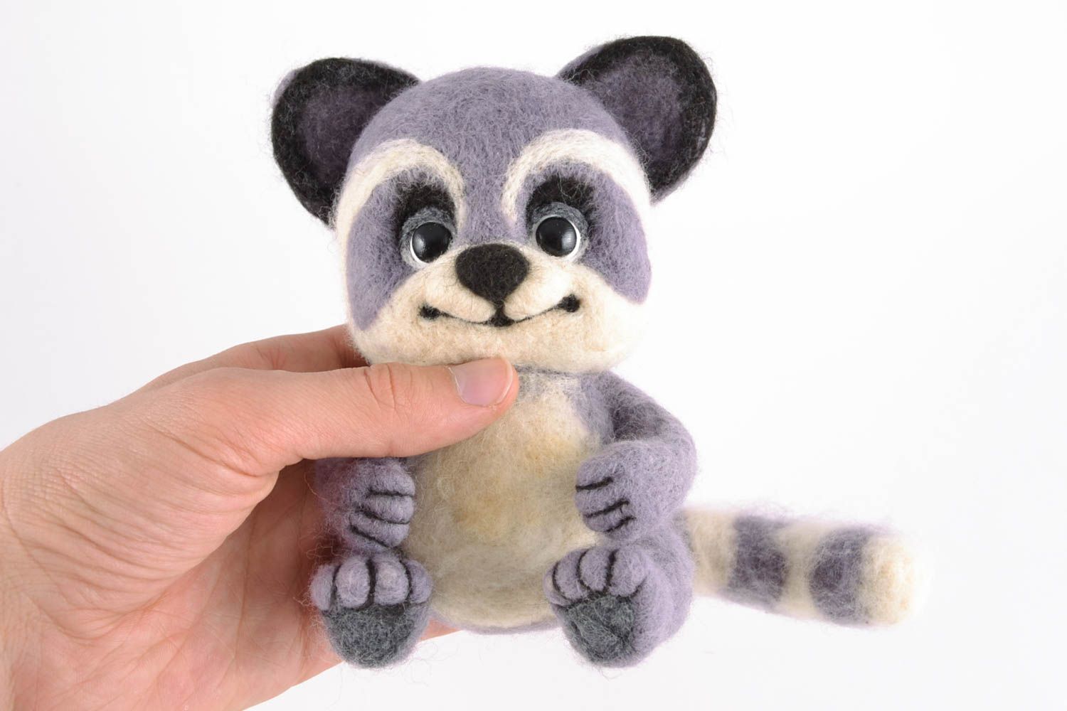 Felted wool toy raccoon photo 2