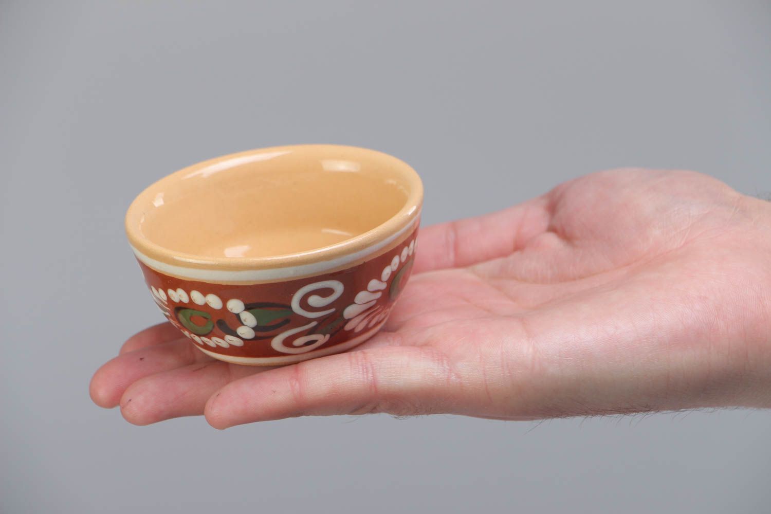 Small handmade decorative ceramic bowl for sauces painted with glaze for 70 ml photo 5