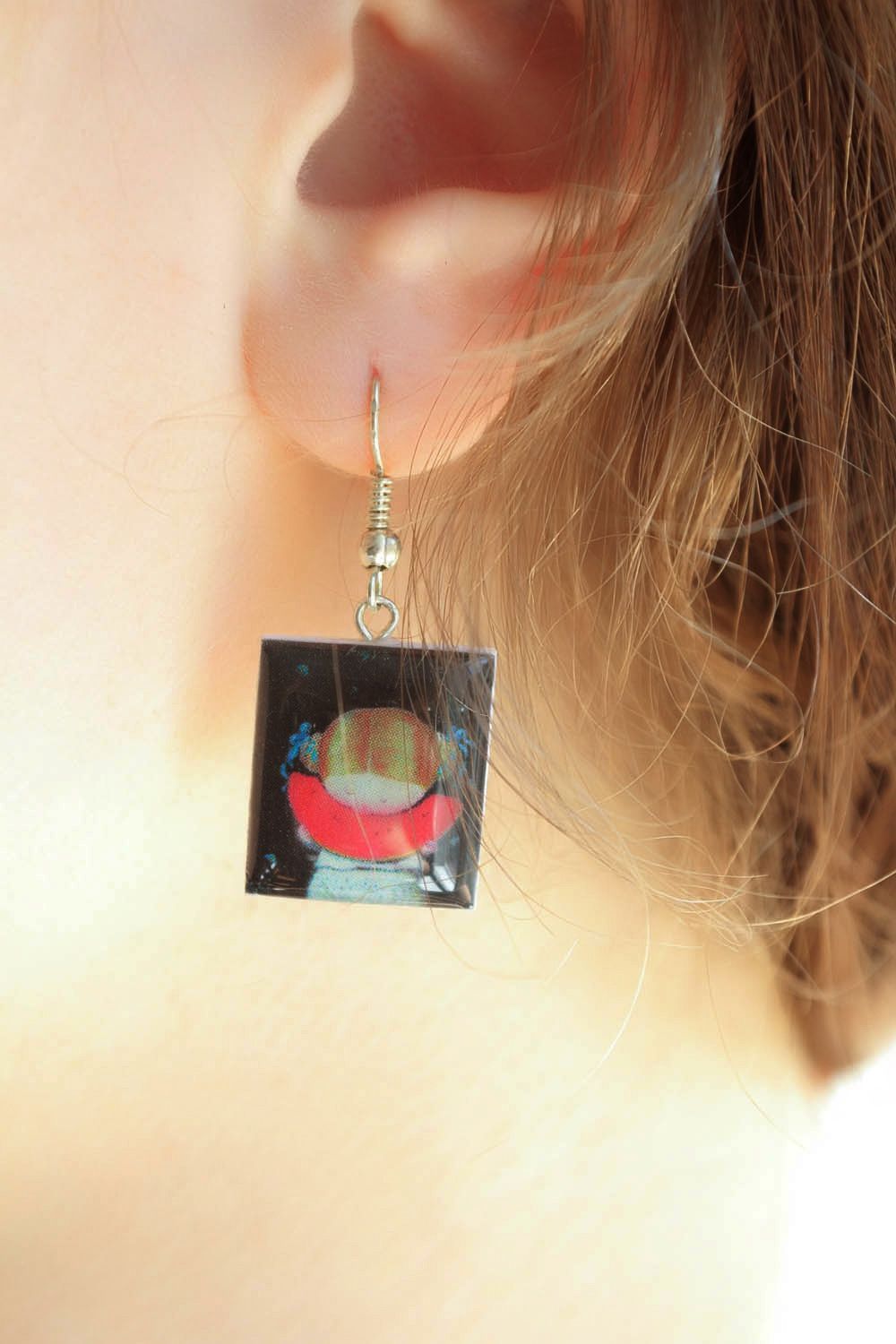 Polymer clay and jewelry resin earrings A girl with watermelon photo 1