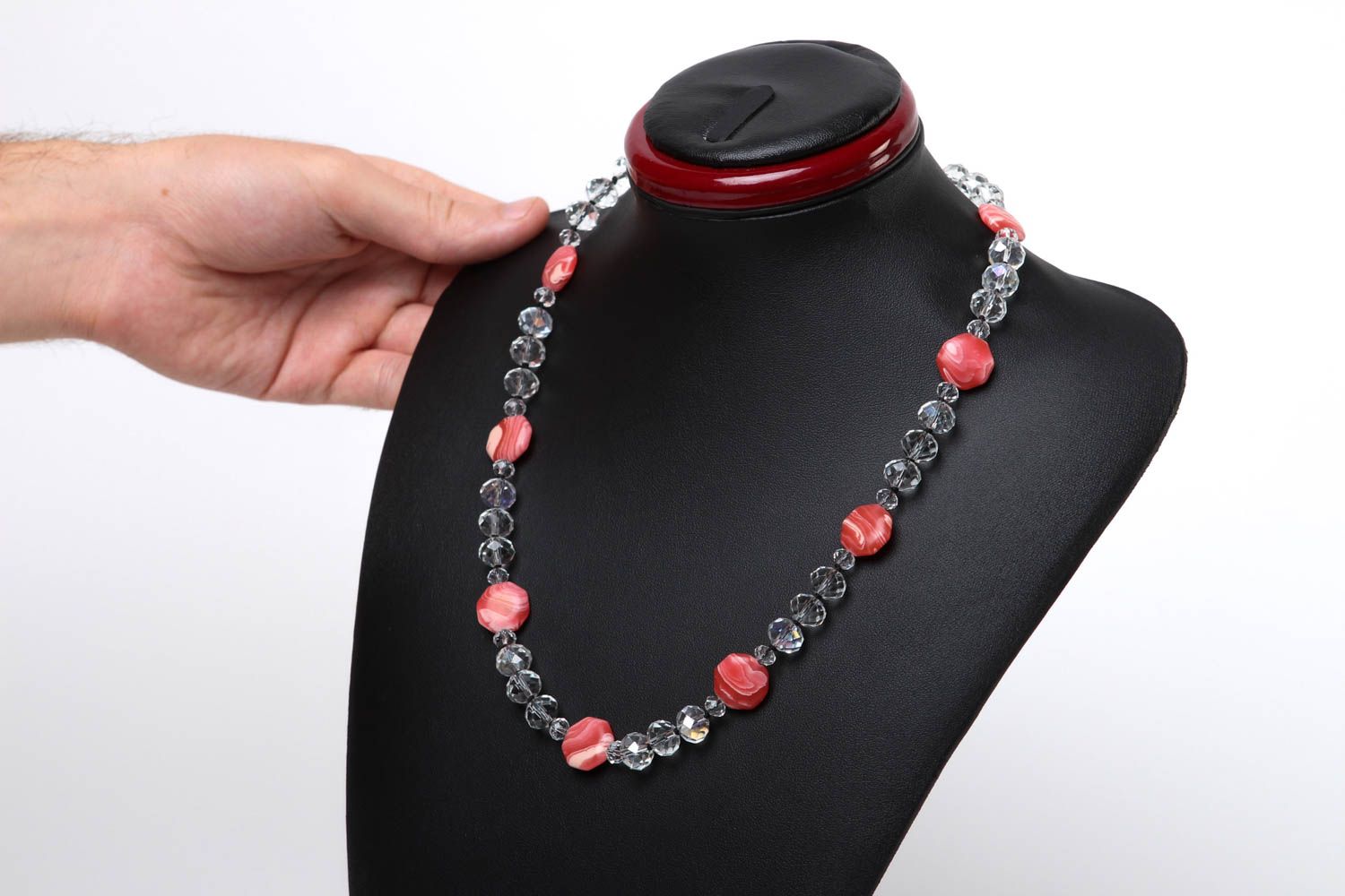 Halskette Frauen handmade Perlen Schmuck Damen Accessoire mit Achat und Kristall foto 5
