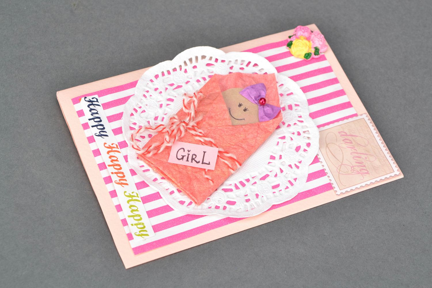 Handmade greeting card for birth of daughter photo 4