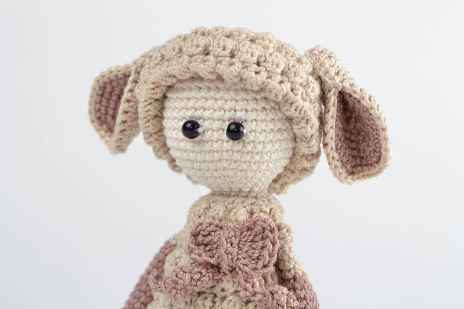 Beautiful interesting cute unusual sweet handmade soft crochet cotton lamb toy  photo 3