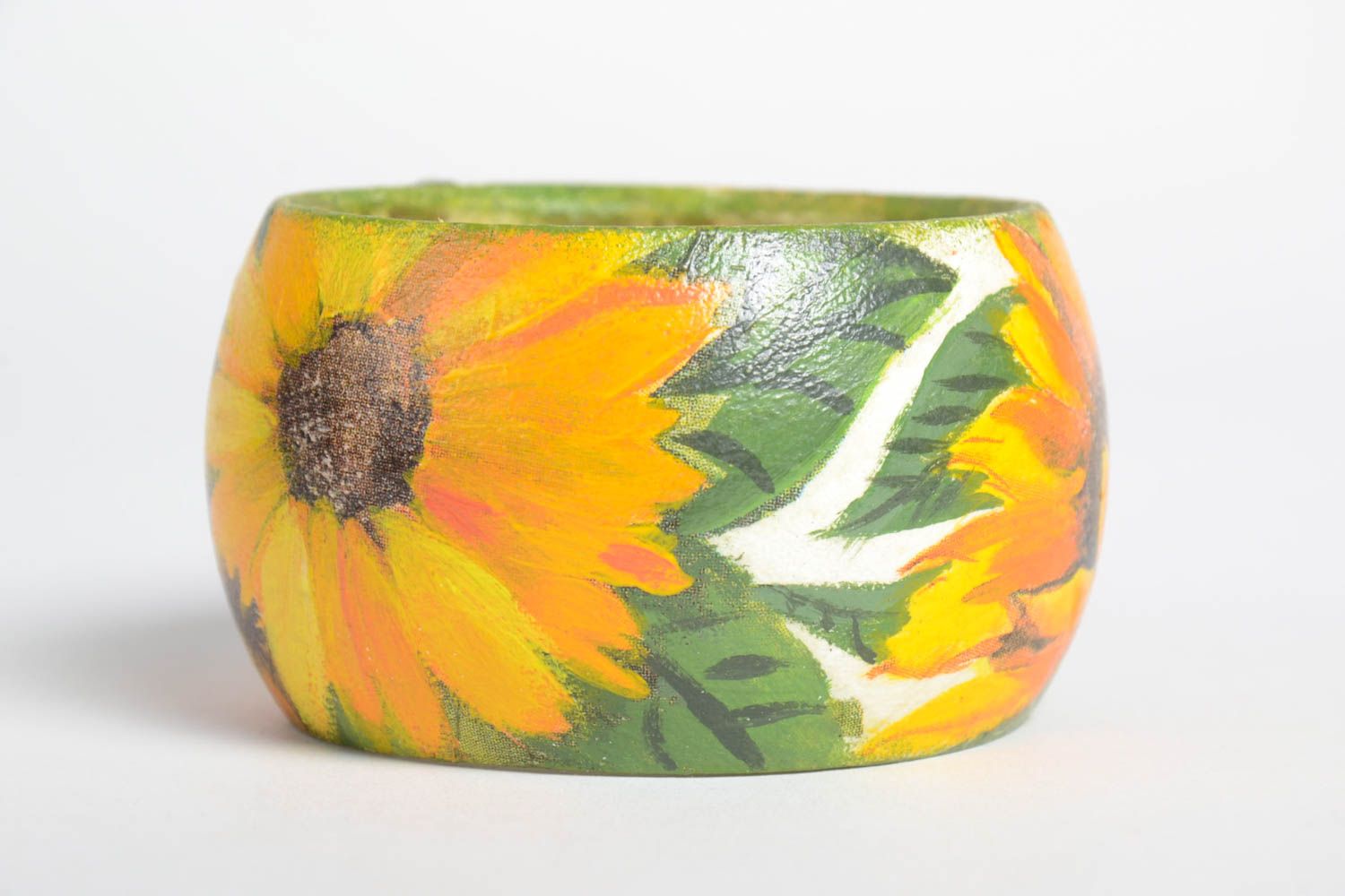 Holz Armband handgemachter Schmuck bunter Designer Schmuck mit Sonnenblumen foto 2