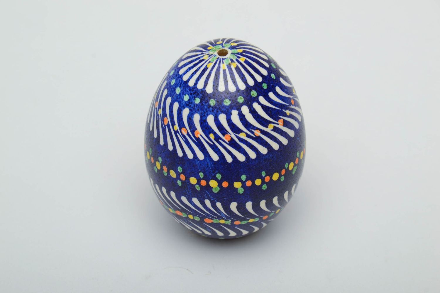 Handmade Easter egg of blue color with Lemkiv painting photo 2