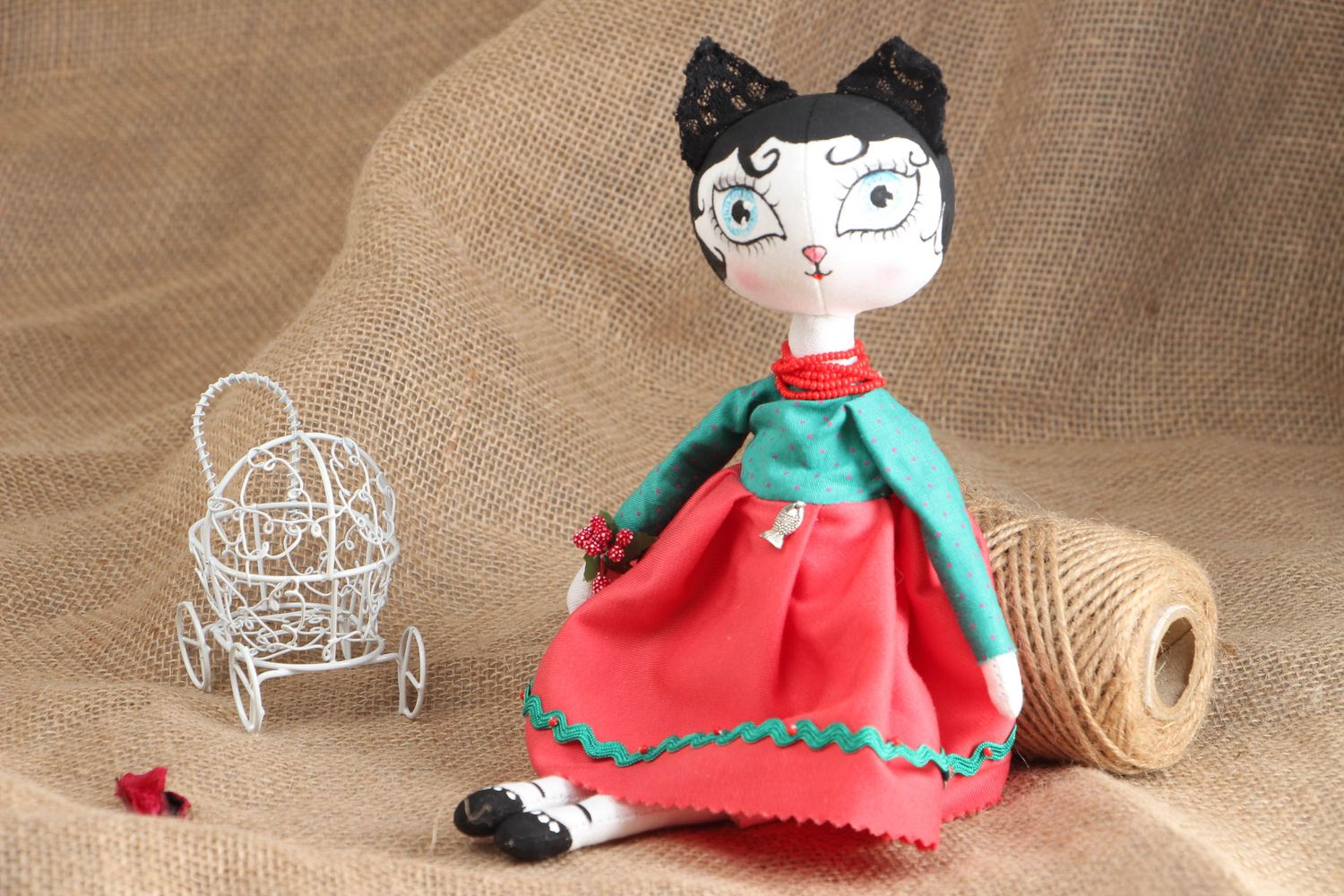 Handmade collectible fabric doll Kitty photo 5