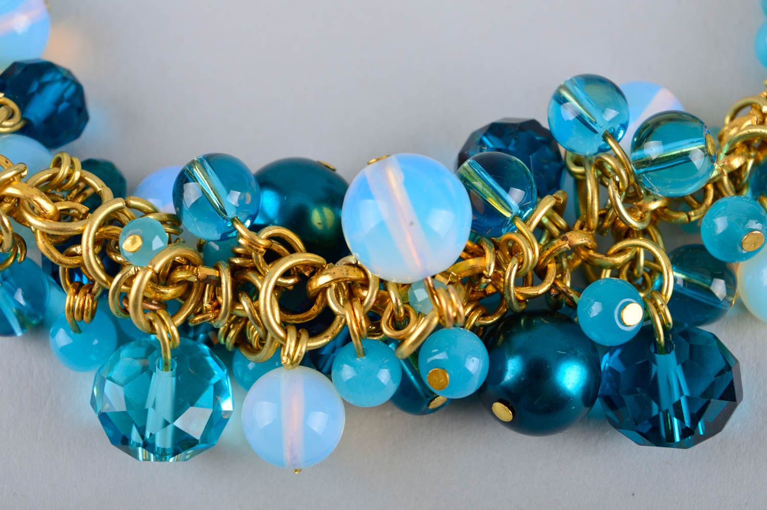 Parure collier bracelet Bijoux faits main bleus avec pierre de Lune Cadeau femme photo 4