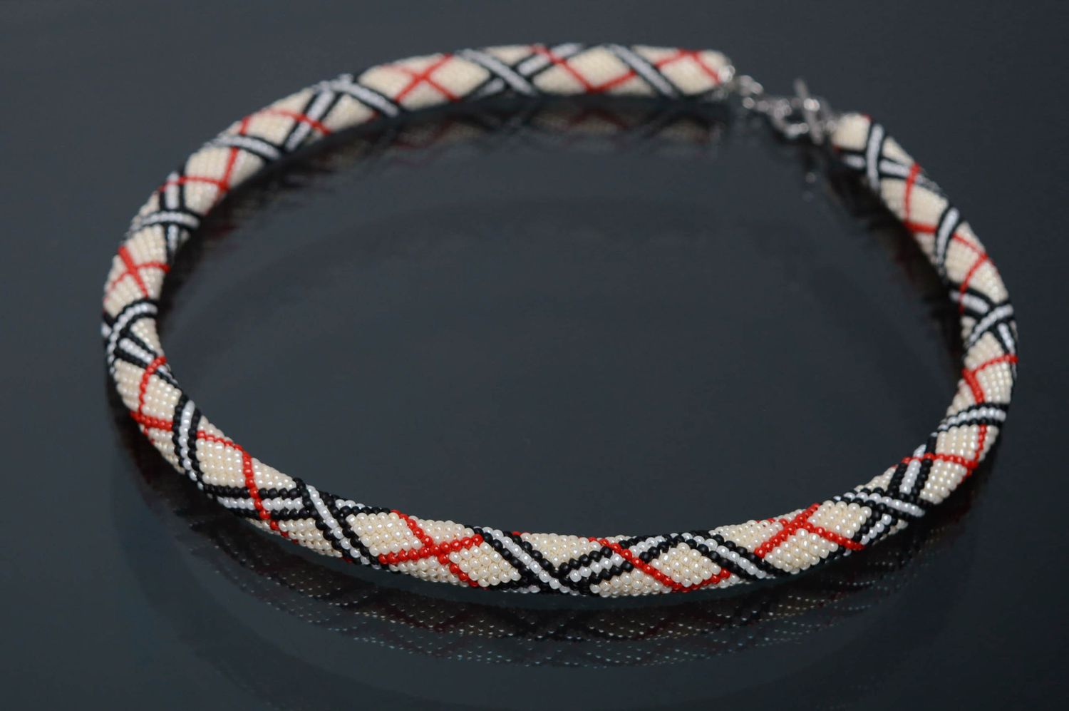 Handmade beaded cord necklace Geometric Ornament photo 1