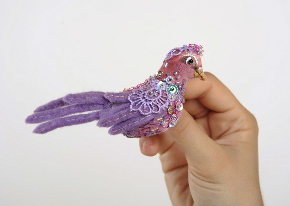 Broche fait main Oiseau violet photo 3