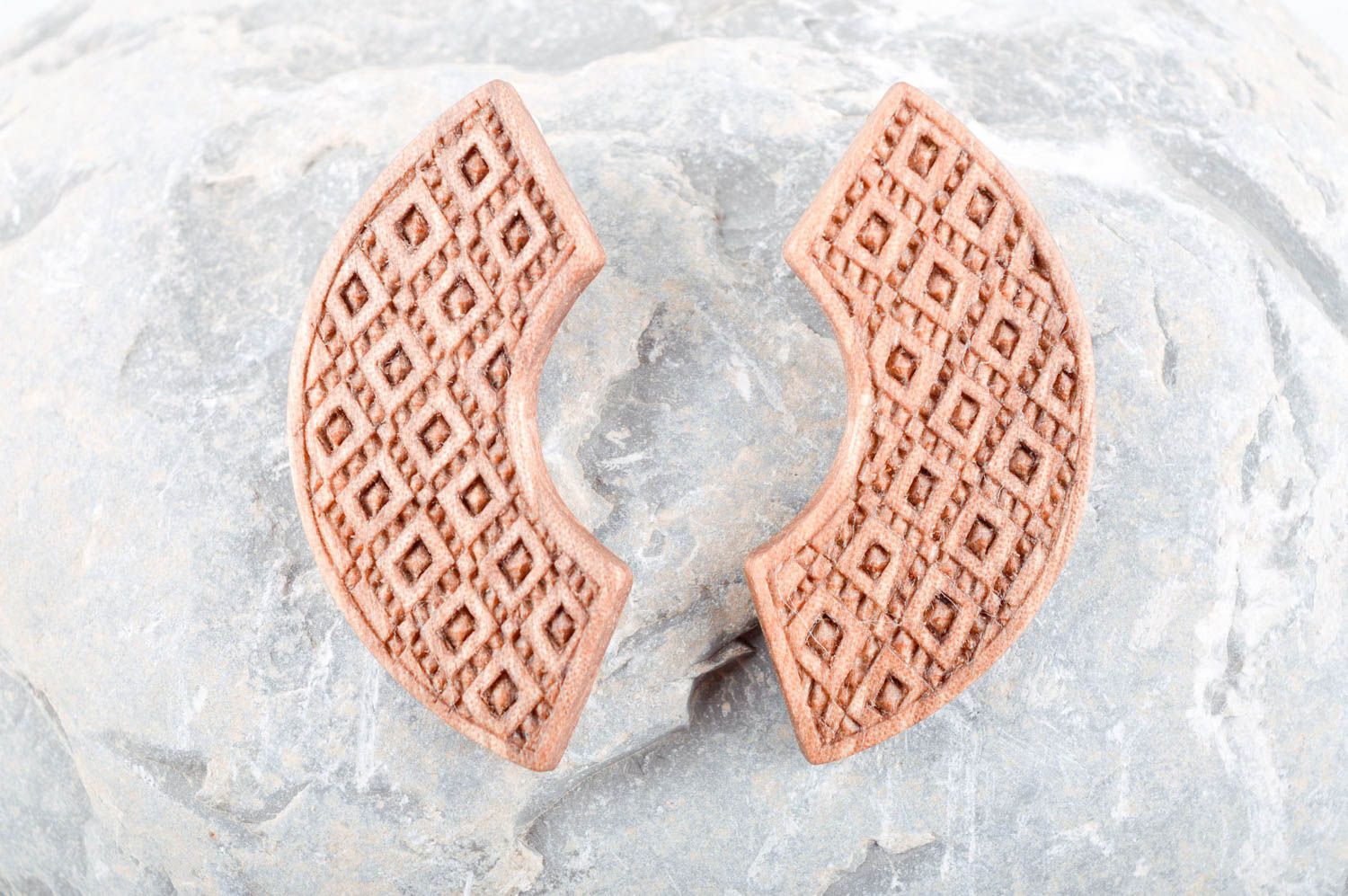 Designer wooden earrings unique bijouterie accessories present for women photo 3