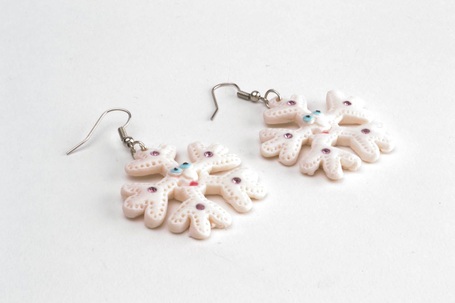Earrings made of polymer clay Snowflakes photo 3