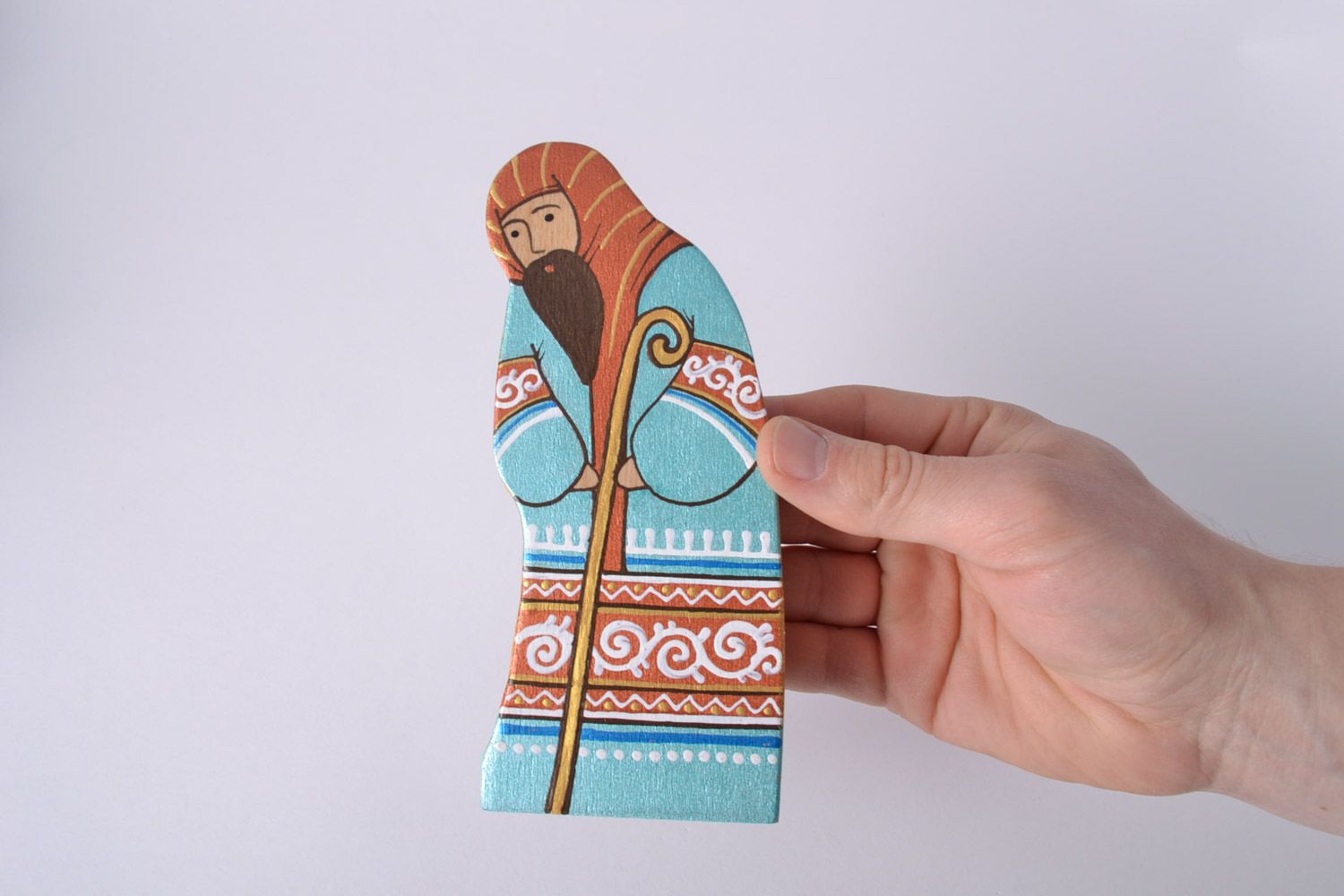 Figura de madera hecha a mano y pintada con acrílicos José para belenismo foto 5