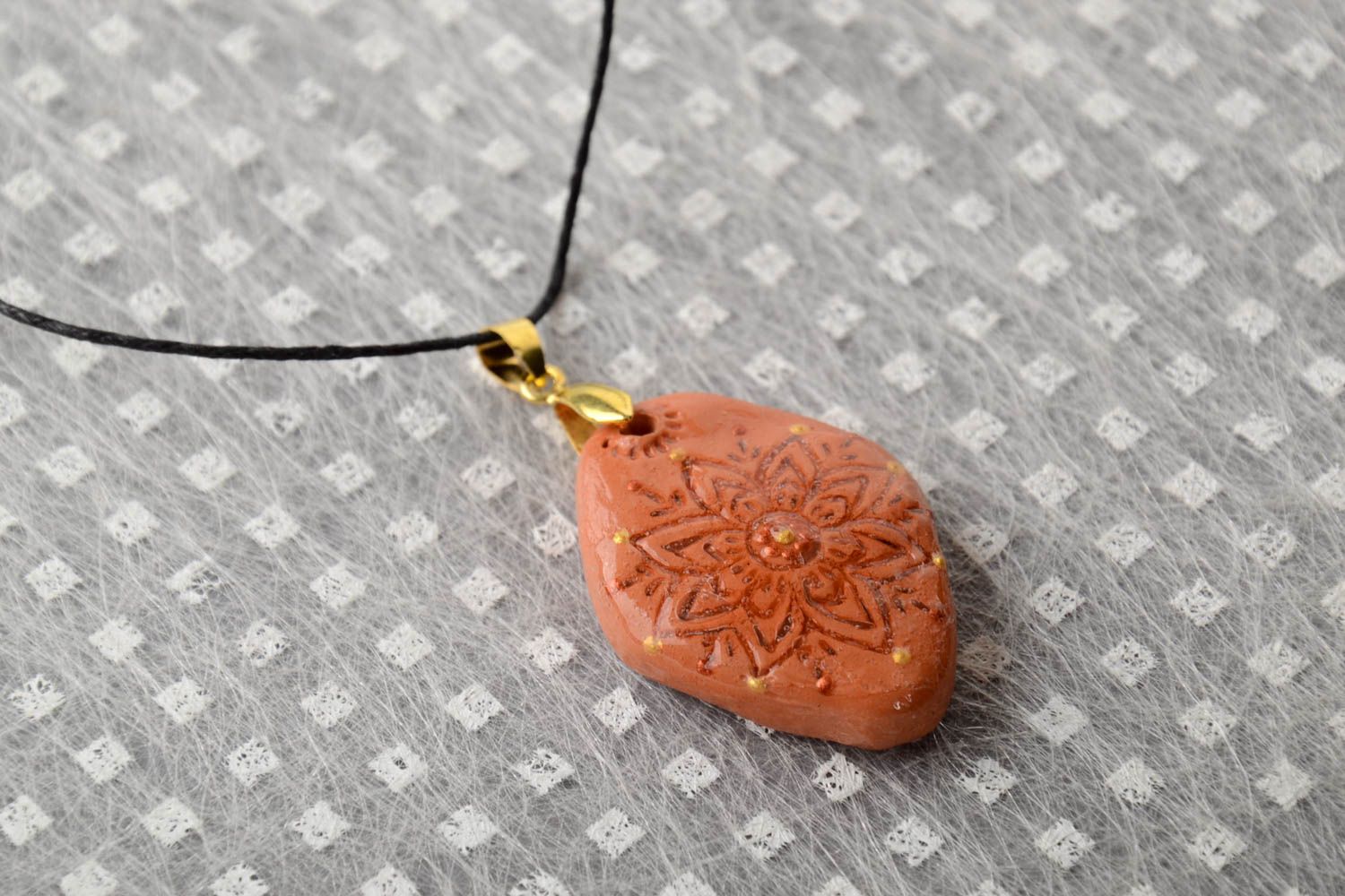 Handmade pendant designer accessory clay pendant unusual jewelry gift for her photo 1