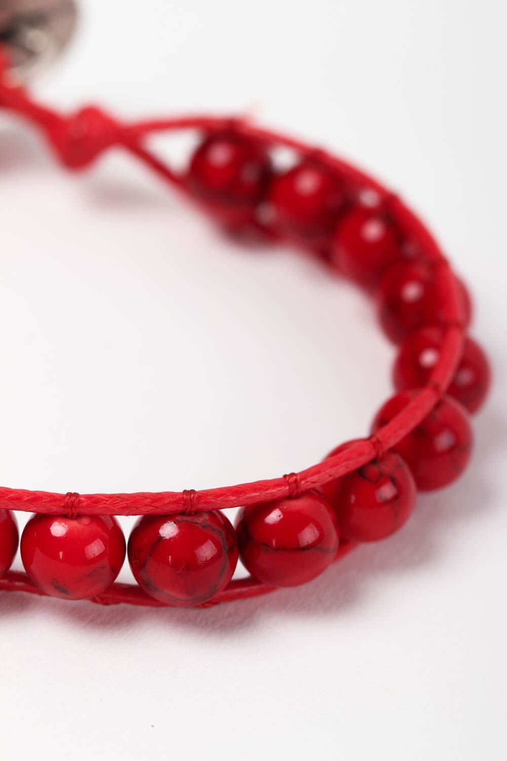 Bracelet en corail et cordon Bijou fait main rouge original Cadeau pour femme photo 3