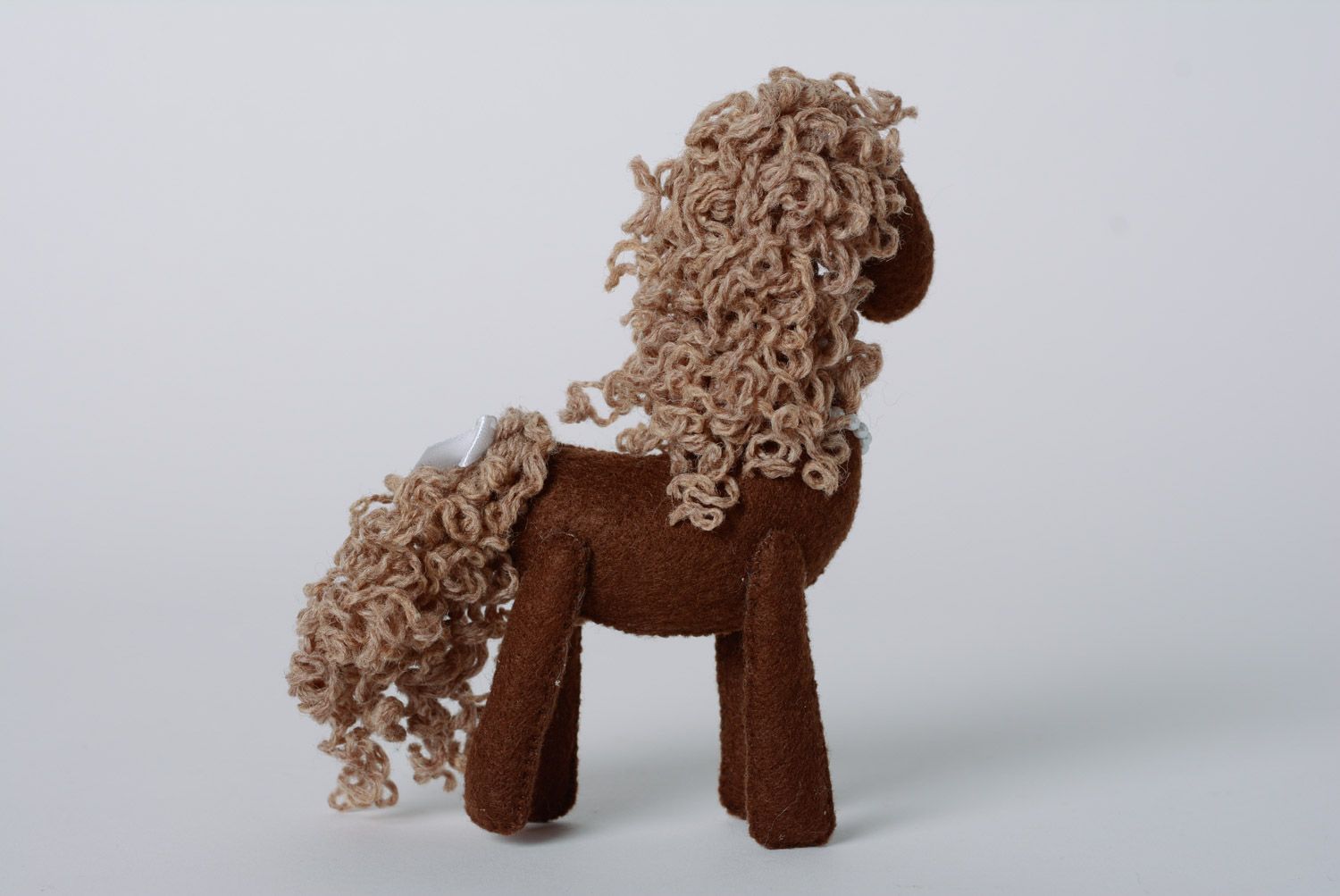 Handmade cute designer interior soft felt toy brown horse present for children photo 4