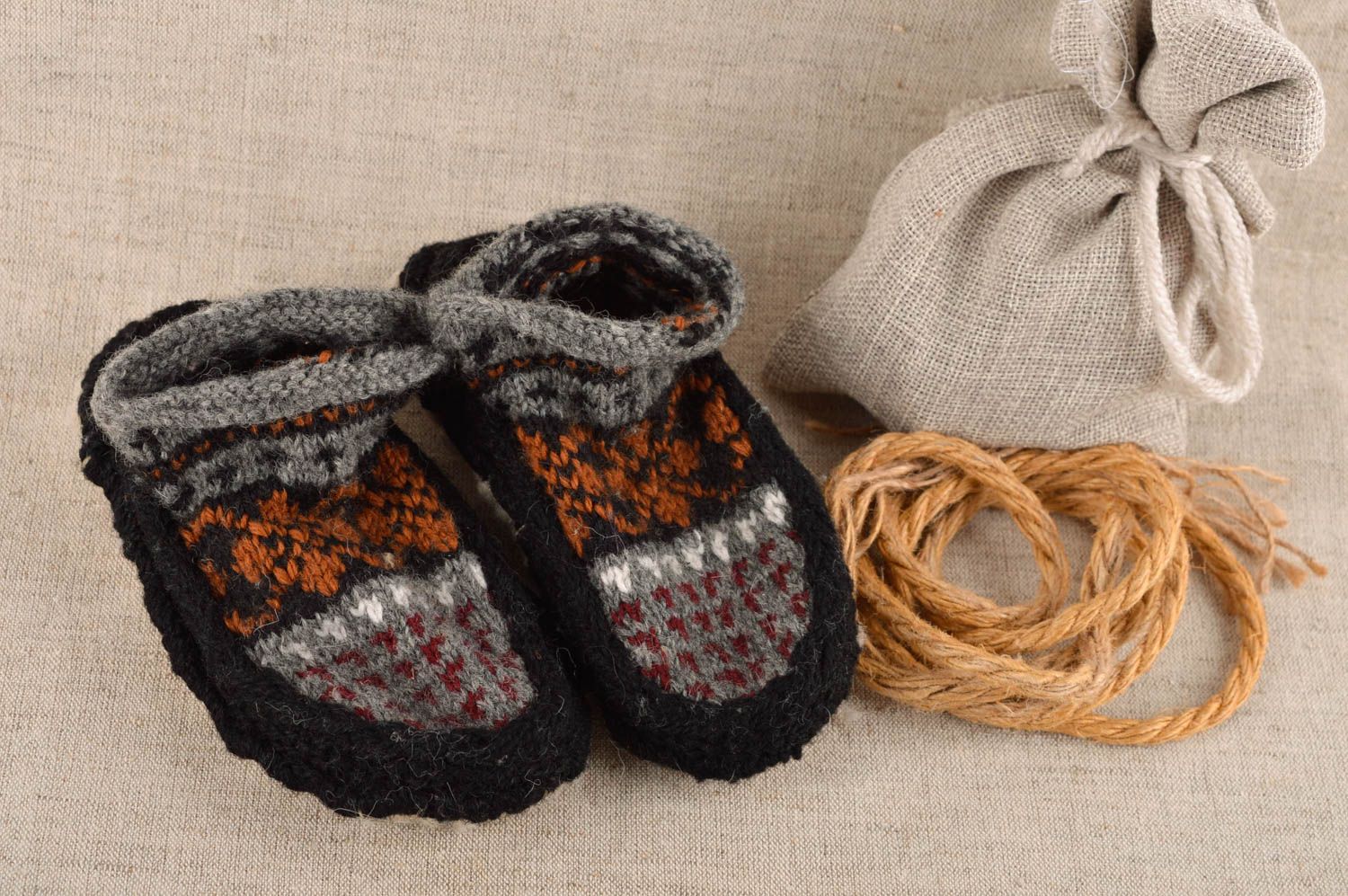 Handmade home slippers warm knitted slippers for children present for kids photo 1