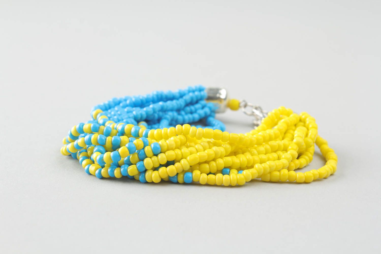 Bracelet en perles de rocaille Bleu et jaune fait main photo 2