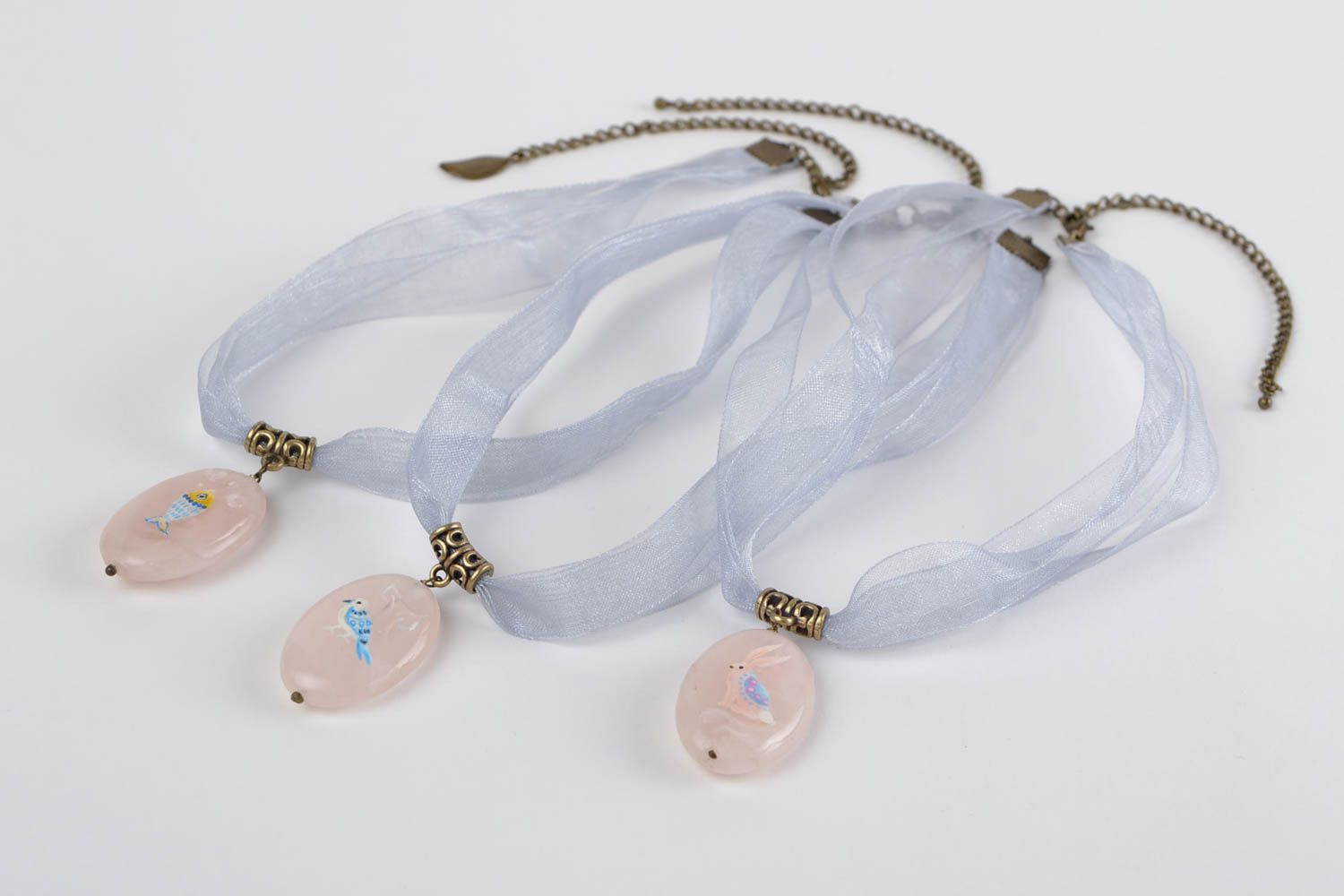 Handmade set of jewelry stylish oval pendant designer necklaces 3 pieces photo 7