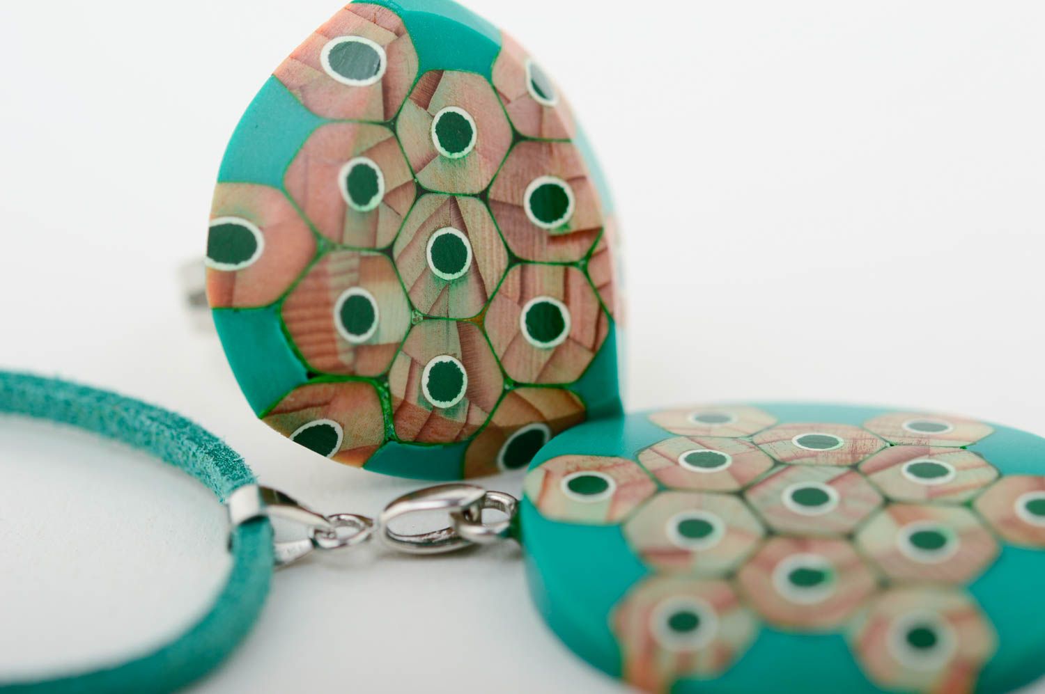 Green handmade jewelry set unusual designer pendant stylish beautiful ring photo 4