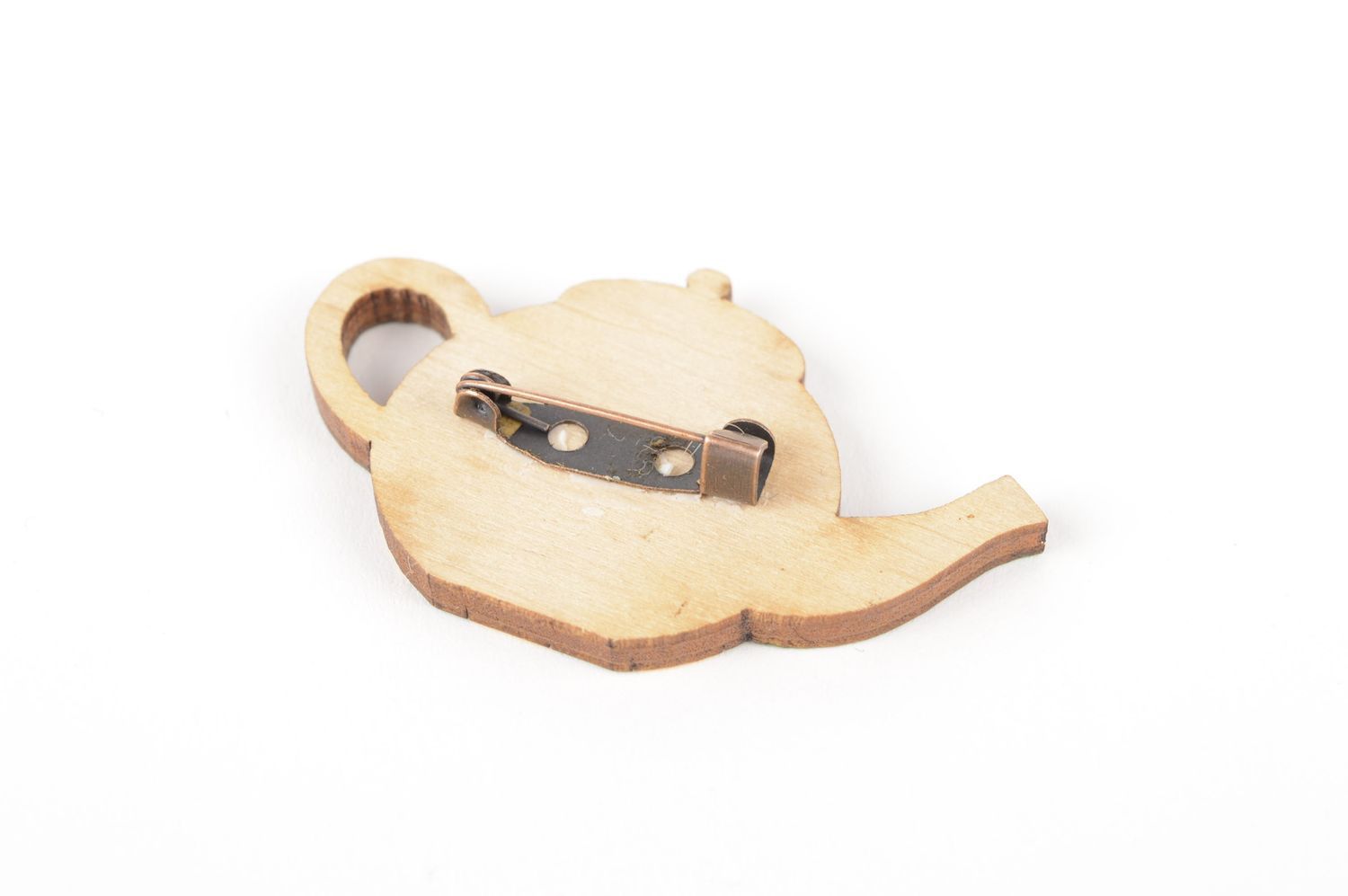 Broche de madera hecho a mano tetera bisutería de mujer accesorio para ropa  foto 5
