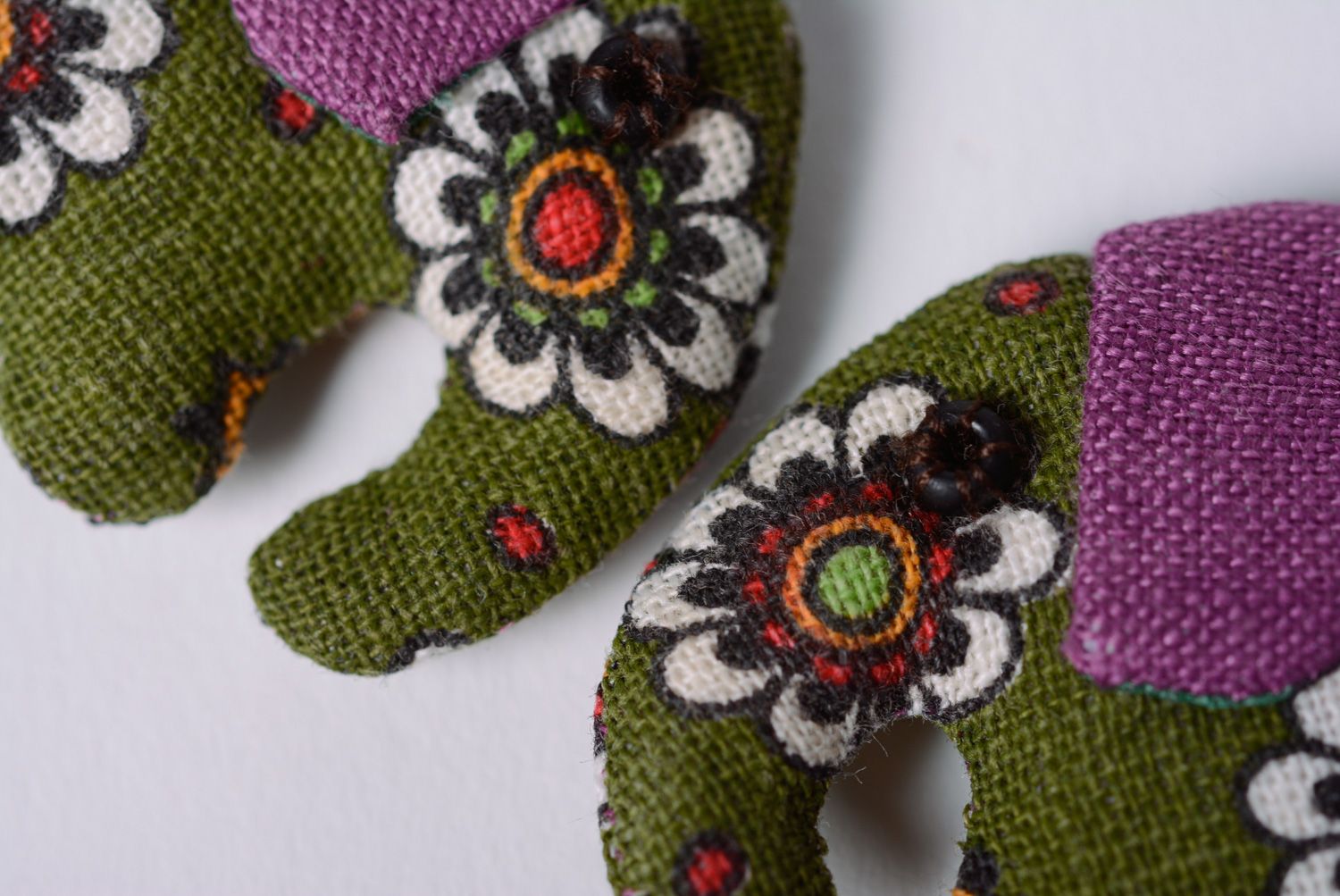 Handmade linen and cotton fabric earrings with flower print photo 2