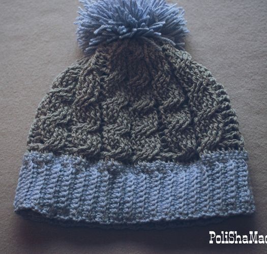 Bonnet tricoté au crochet en laine naturelle avec pompon gris fait main unisexe photo 5